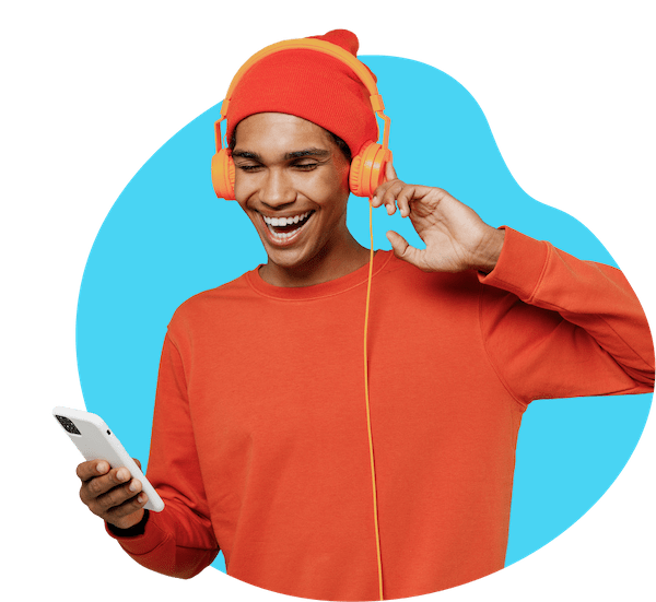 happy singer with phone